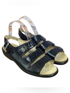 VOLKS WALKERS Black Leather Comfort Adjustable Lightweight Sandals Sz EU40